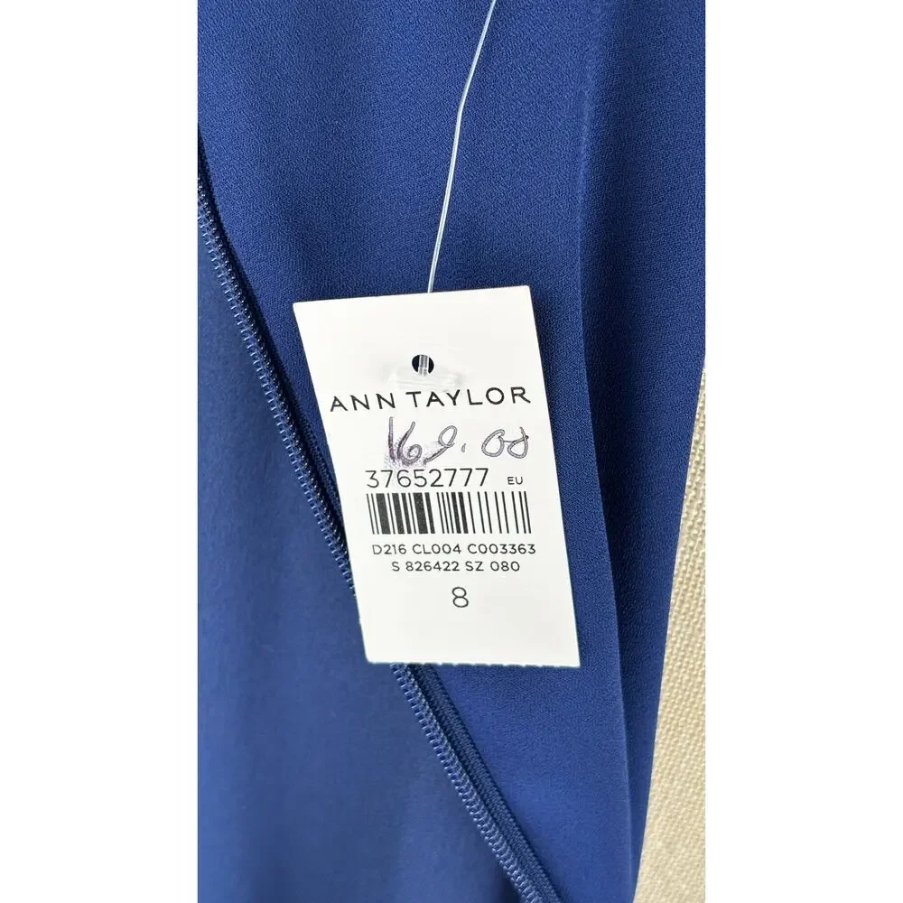Ann Taylor V Neck Long Sleeve Satin Jumpsuit Deep Ocean Blue Womens Size 8 New